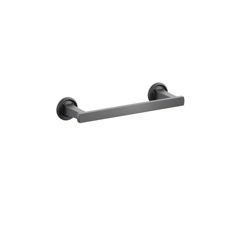Emtek Transitional Flared Towel Bar w/ Small Regular Rosette, 1.625" H x 10.375" L x 3.125" D, Flat Black