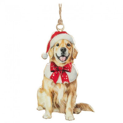 Ornement en forme de bonnet et de père Noël Retriever