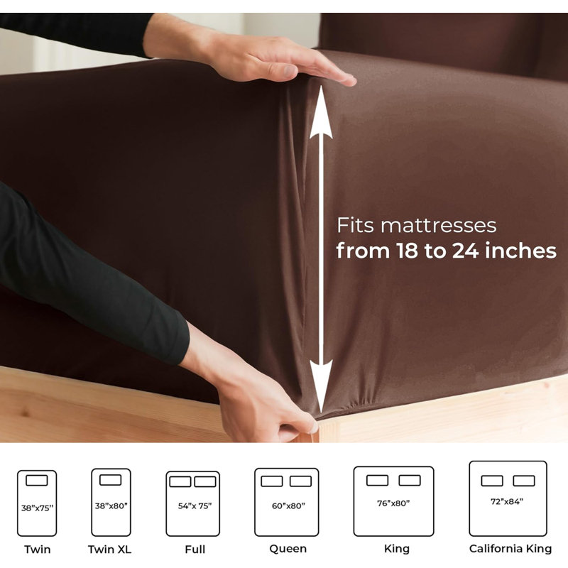 Extra Deep Pocket Fitted Sheet Only, Cooling & Breathable Bed Sheet, Soft, Fits 18–24 Inch Mattress, Twin, Brown