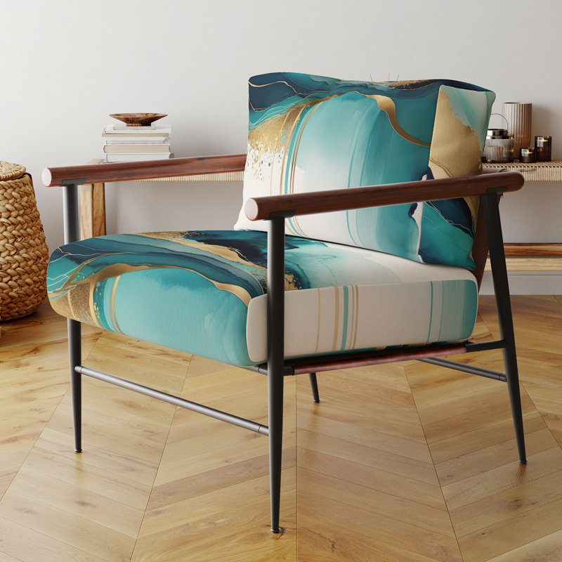 Fauteuil d'appoint rembourré abstrait sarcelle et doré Abstract Expression II, Doré