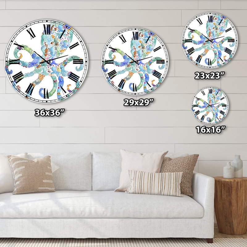 Pieuvre fabriquée en pieuvre - grande horloge murale nautique et côtière, Grand
