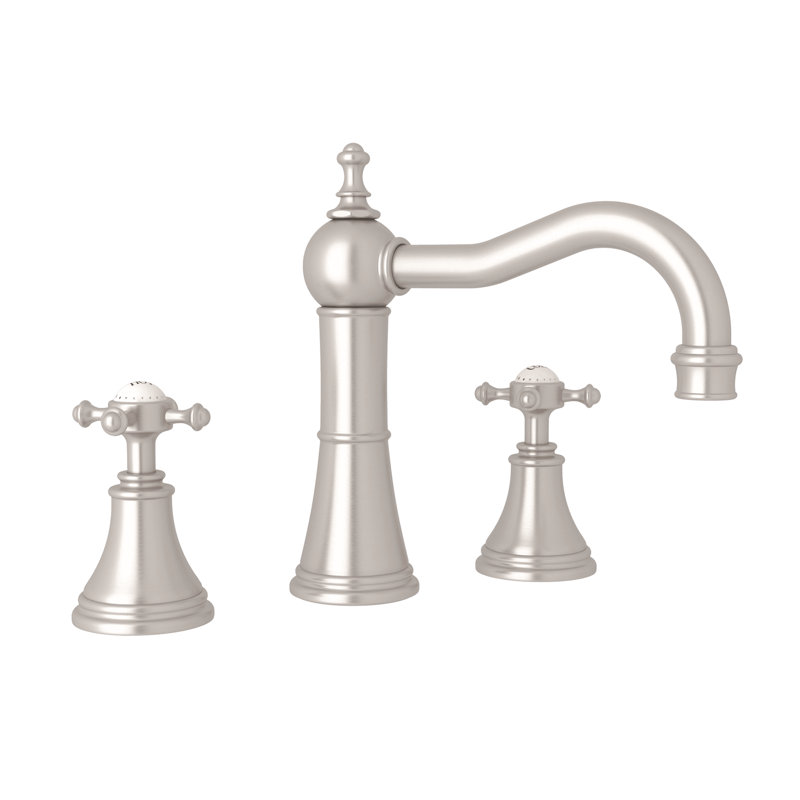 Georgian Era Widespread Lavatory Faucet with Column Spout, Satin Nickel, Cross