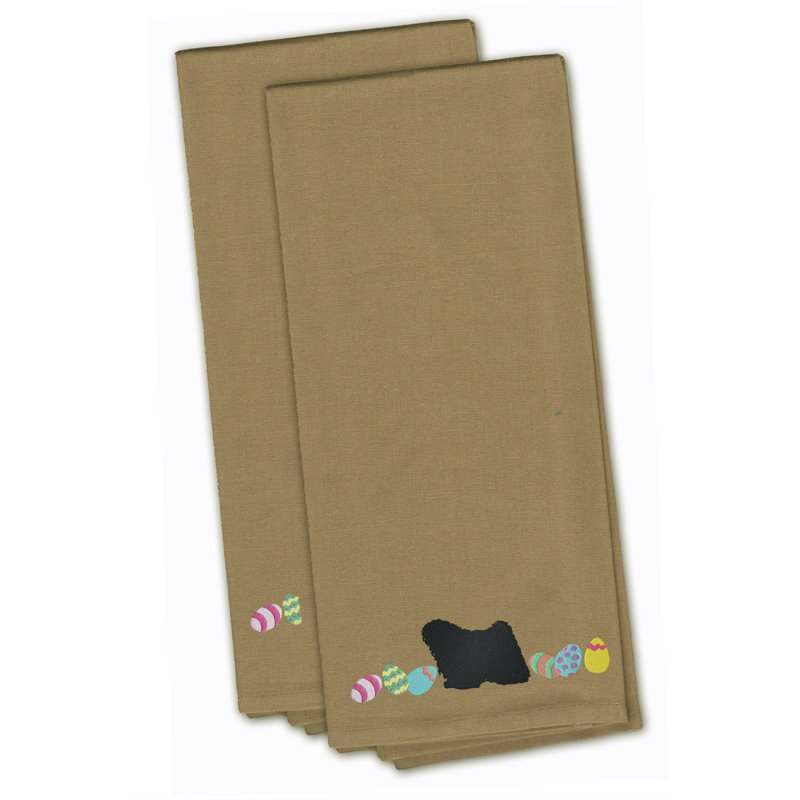 Serviette de cuisine à thé brodé puli pâques, Brun clair, H 28 po x l 19 po x P 0,1 po