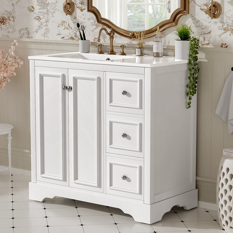 Bathroom Vanity with Ceramic Basin, White