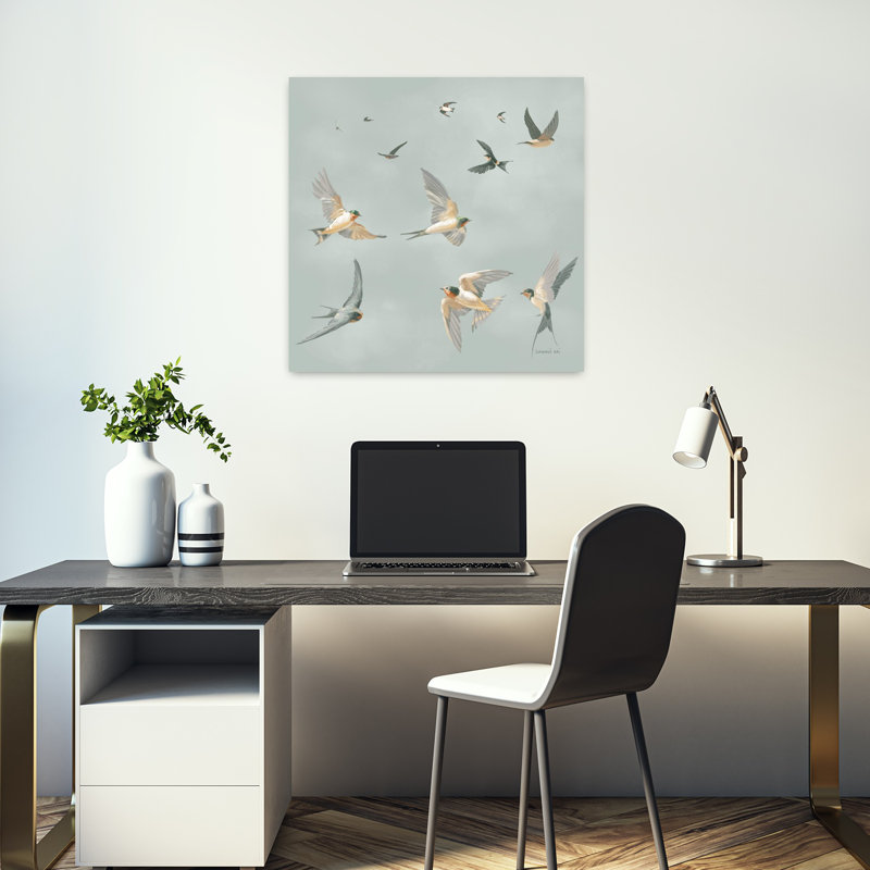 Art contemporain avec martinets avec animaux, H 18 po x l 18 po