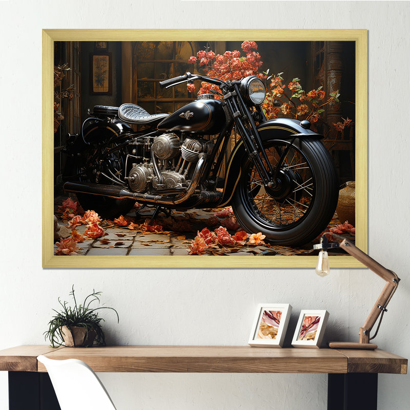 Noir mystère de la moto, H 12 po x l 20 po x P 1 po, Cadre doré simple