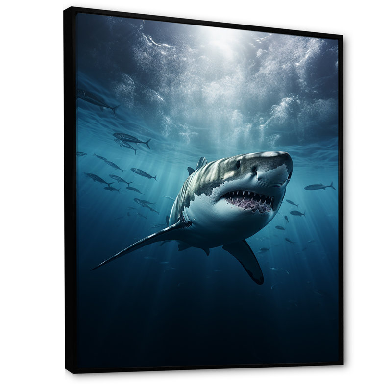 " Blue Shark Apex Predator Photo II ", 32" H x 24" W x 1" D, Black Floater Framed