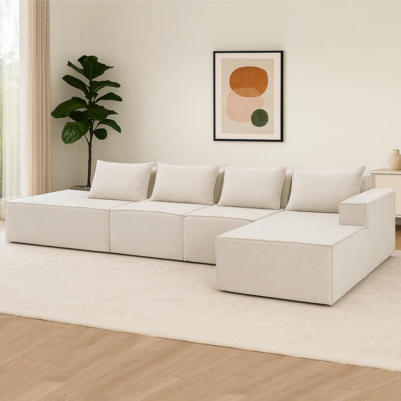 Canapé en chenille 4 pièces sans assemblage requis, Chenille beige, Orienté à gauche (vu de face)