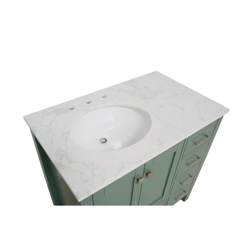 Ensemble de meuble-lavabo simple 36 po Claudett, Vert sauge, Carrara d'ingénierie