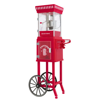 West Bend Popcorn Cart with 2.5 oz Kettle, 10-Cup Capacity, Red/Silver