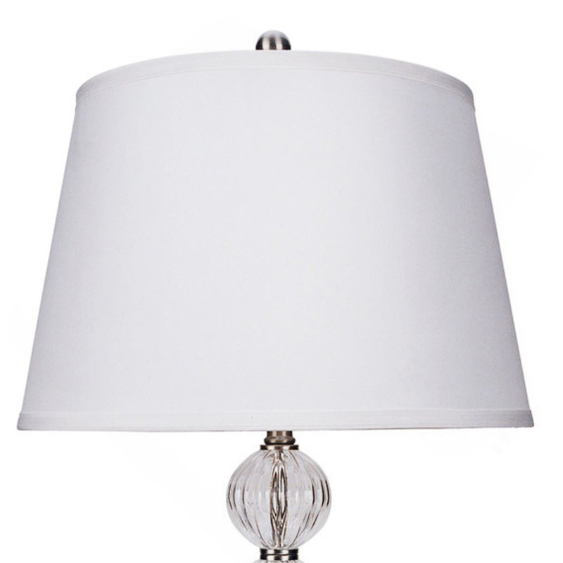 Lampe de table en métal de 28,5 po de hauteur avec finition en nickel satiné et orbe, abat-jour en lin