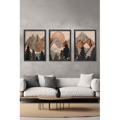 Ensemble de 3 panneaux décoratifs élégants en bois aggloméré, cadre en bois massif, 13,4 x 19,3 x 0,6 pouces | Œuvre d'art 100% MDF avec impression numérique | Parfait pour le salon, la chambre à coucher et le bureau, design élégant et moderne