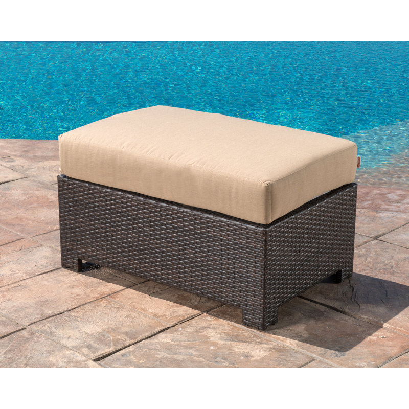 Repose-pieds d'extérieur avec coussins Sunbrella Desmonde, Structure brun foncé / coussin beige
