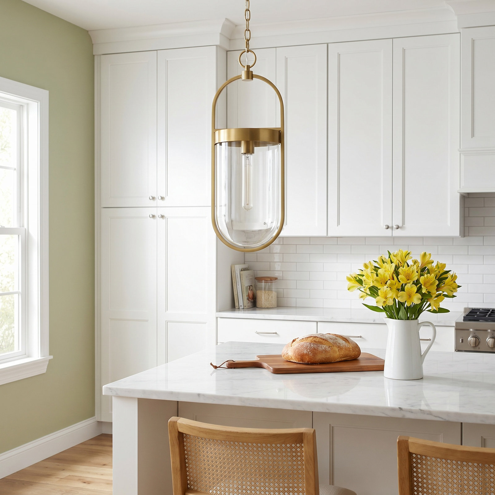 Single Light Glass Dimmable Pendant, Burnished Brass, 22.75" H x 7.5" W x 8" D
