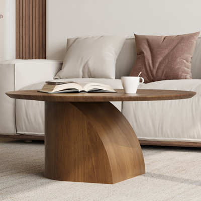Table basse 35,43 "en bois moderne avec base incurvée, finition noyer