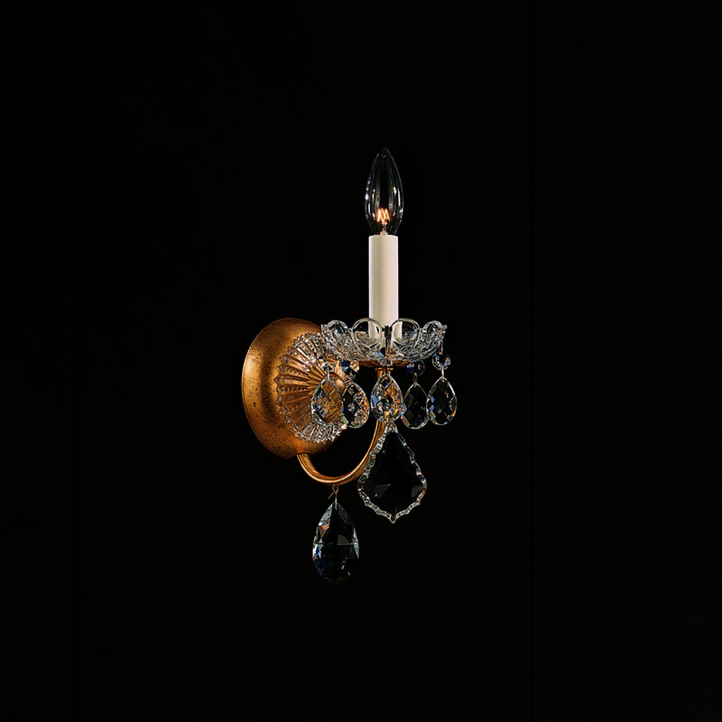 New Orleans Candle Wall Light, Strass Silver Shade, Polished Silver