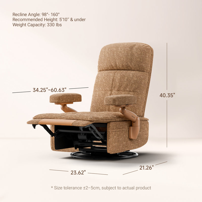Lullacloud Manual Nursery Glider Chair With Multi Position Armrests And Adjustable Headrest - Brown