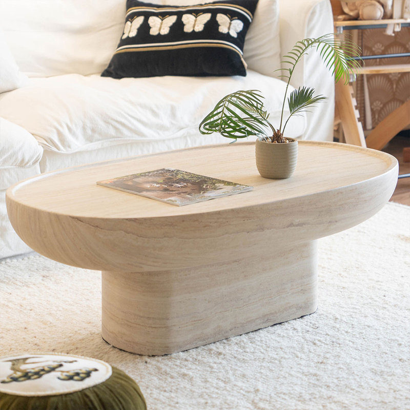 Beige Fibreglass Oval Coffee Table, Beige, 13.78" H x 47.24" W x 26.77" D
