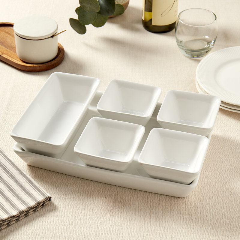 White Rectangular Ceramic 6-Piece Serving Set