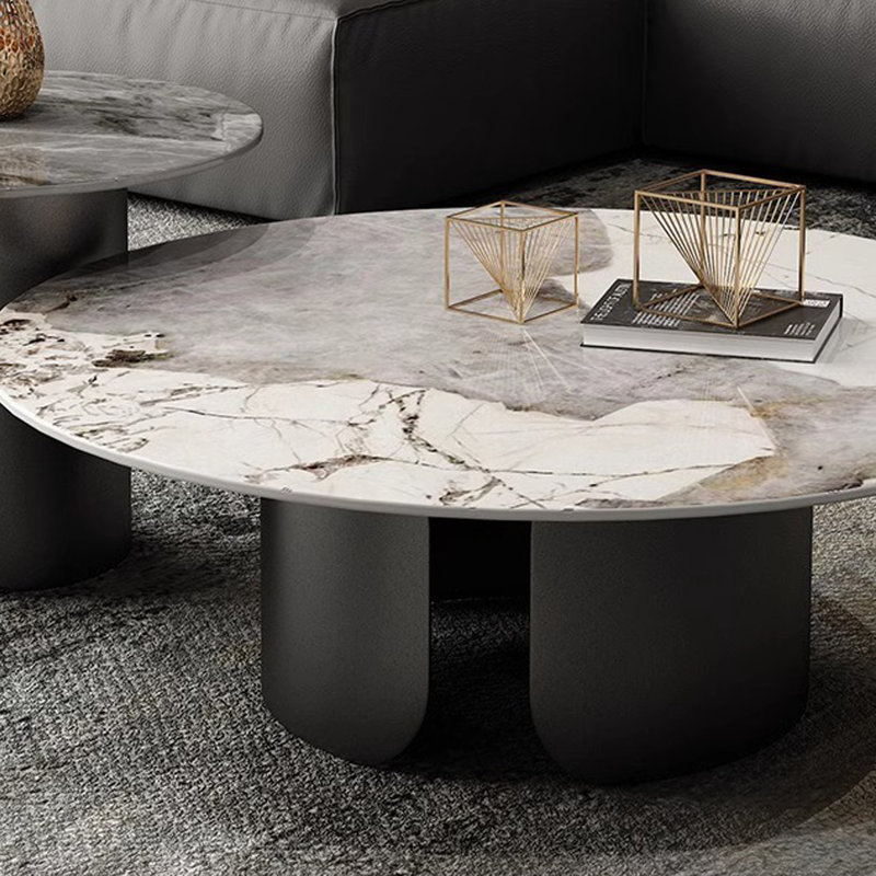 Ensemble de tables basses rondes White Stone, 19.69" H x 39.37" W x 27.56" D, White / Black