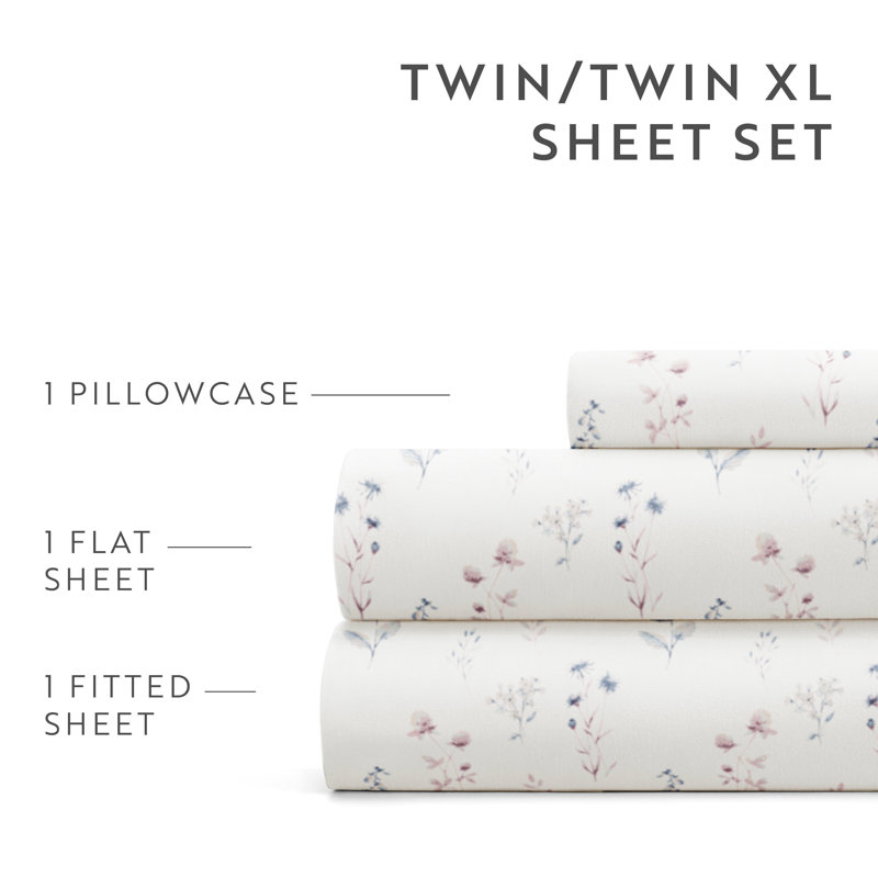 California King Ivory Floral Microfiber Sheet Set