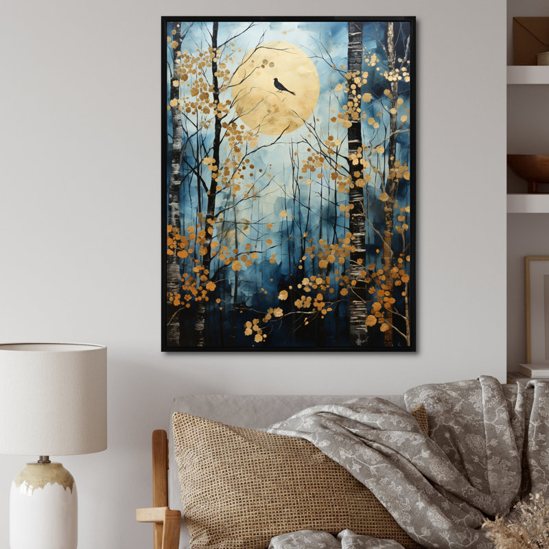 Zakhari Birch Woods Moonlit Symphony I sur impression sur toile, H 20 po x l 12 po x P 1 po, Cadre flottant noir