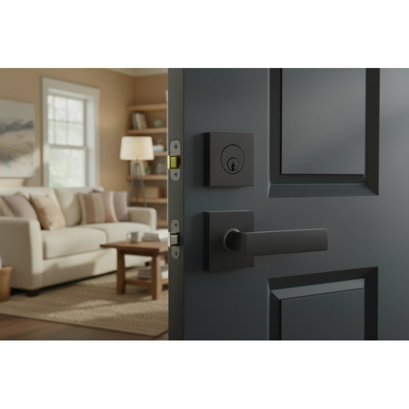 Levers With Deadbolt Reversible Entry Set, Matte Black