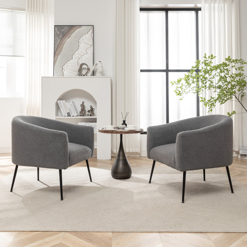 Jameila Upholstered Barrel Chair, Gray Faux Fur, 2, Black