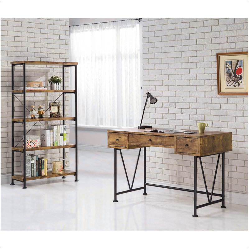 Antique Nutmeg and Black 4-shelf Bookcase, Brown
