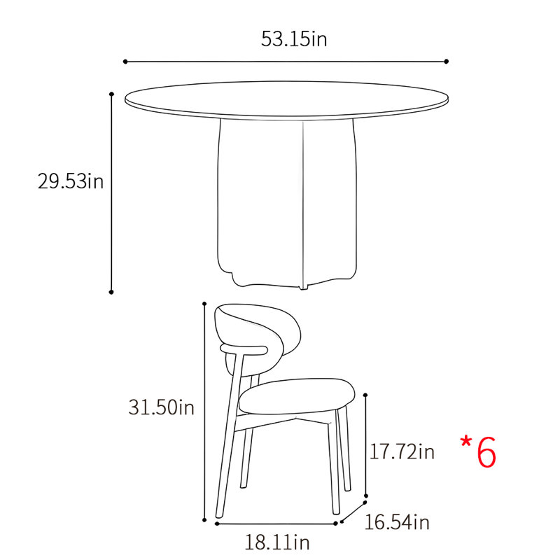 Ensemble de table de salle à manger de style français, H 29,53 po x L 53,15 po x l 53,15 po