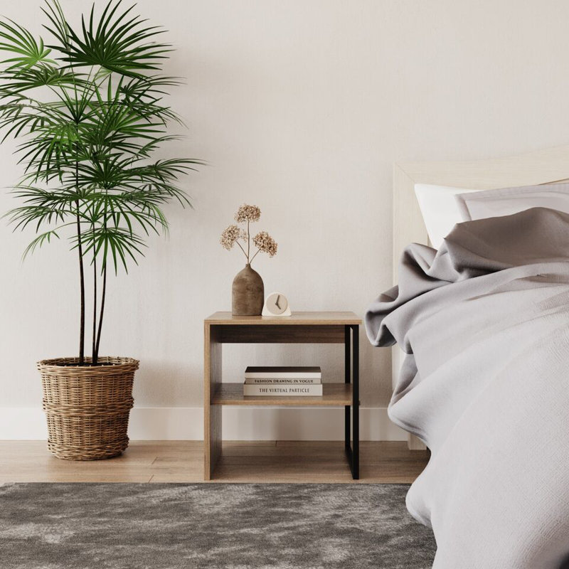 Rahki 40cm W Steel Bedside Table, Oak, Set of 2