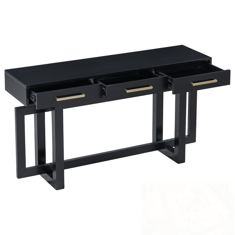 Console en bois avec trois tiroirs, Noir, Noir