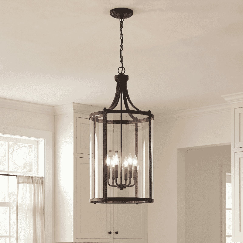 Wayland 6 - Light Lantern Geometric Chandelier in Black, Black, 6 Lights, 34" H x 16" W x 16" D