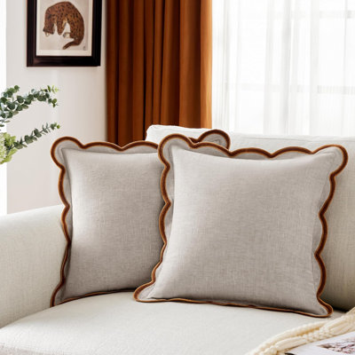 18 x 18 Beige Scalloped Throw Pillow Covers (Set of 2)