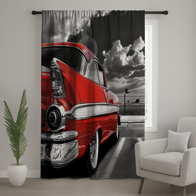Classic Car Window Curtains, Transportation Sheer & Blockout Curtains - 1 Panel