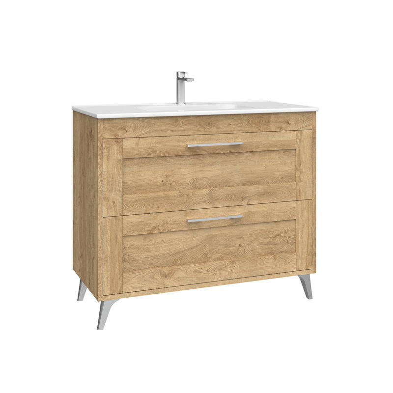 Rose C100F Free Standing Bathroom Vanity Unit in Natural Oak with Matte Chrome Handles, 40", Natural Oak