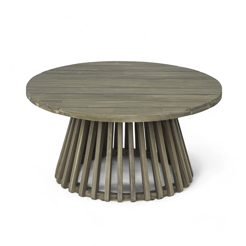 Table basse d'extérieur en bois d'acacia pour le patio, table basse ronde pour la cour arrière, pelouse, balcon, finition grise