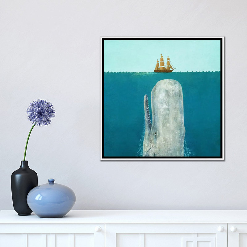 «The Whale Square» par Terry Fan, H 18 po x l 18 po x 1,5 po, Toile blanche encadrée