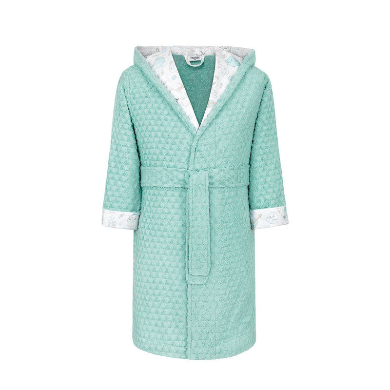 Peignoir à chevilles 100% coton avec capuche pour enfants Rerry, Très grand, Vert