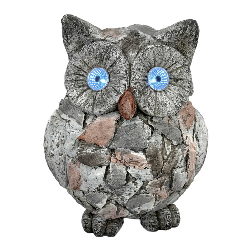 Statue de jardin hibou avec yeux à DEL 14 po