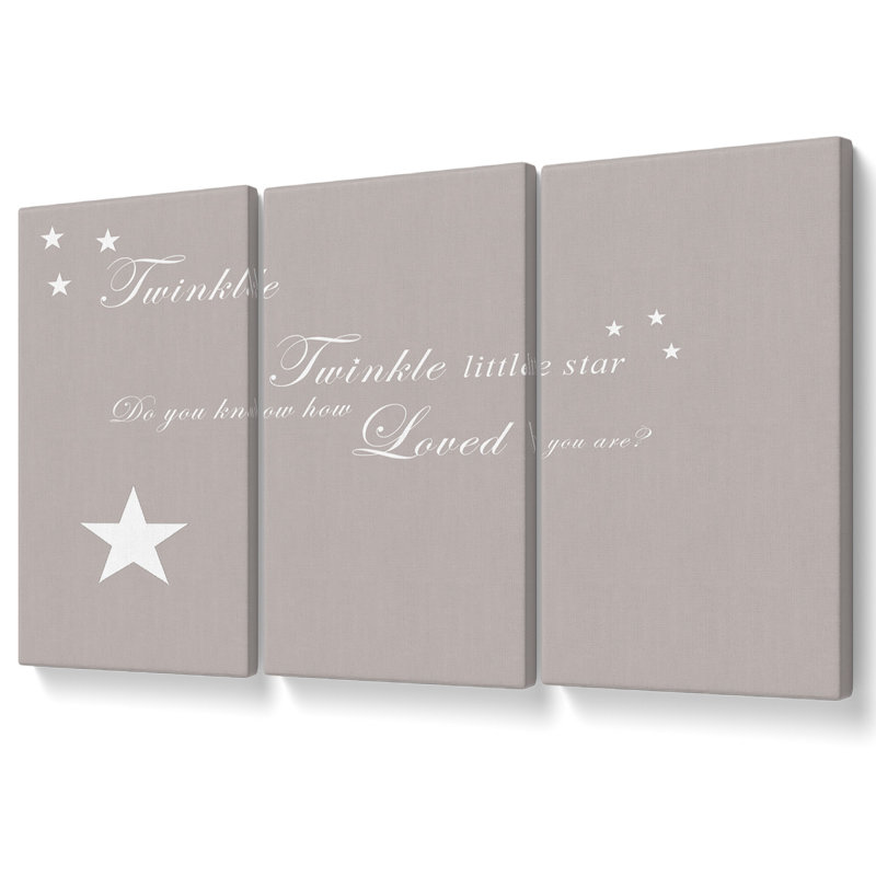 Nursery Quote Twinkle Twinkle Little Star 1 White Canvas 3 Panel Set, 81.3cm H x 163cm W, White/Black
