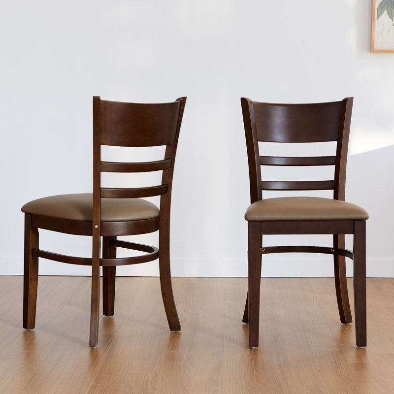 Zida Solid Wood Modern Upholstered Ladder Back Side Chair Set of 2, Walnut