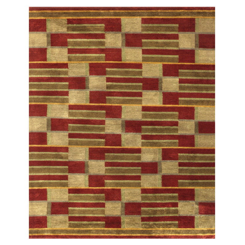Tapis rouge foncé / doré Keystone, Rectangle 5 pi 6 po x 8 pi 6 po