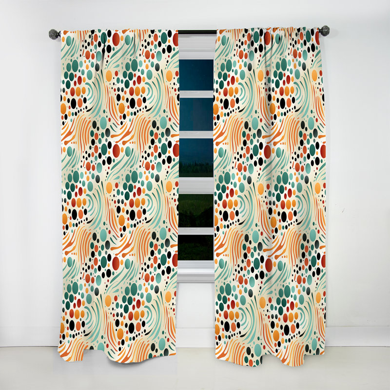 Rideau obscurcissant multicolore Mid Century sur fond beige - 1 panneau, L 52 po x L 84 po