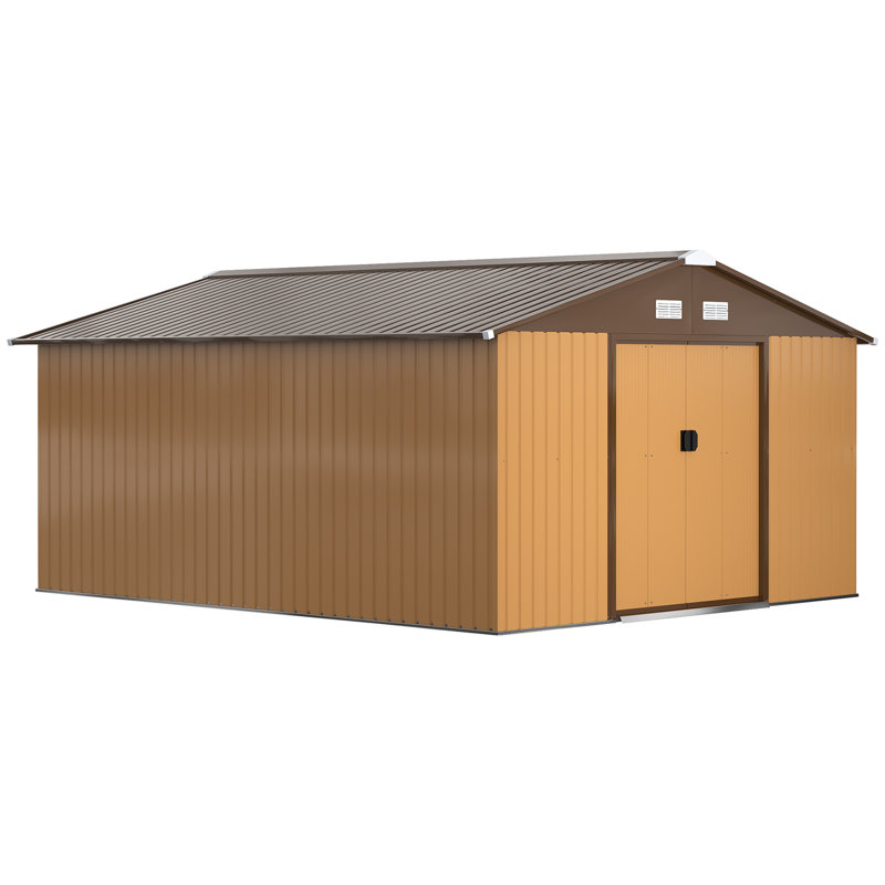 Barnesville 11 ft. W x 13 ft. D Metal Garden Shed, Brown