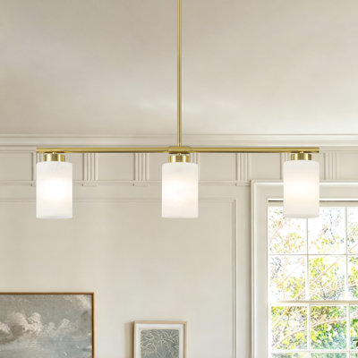 Delvin Delmo 3 - Light 31.5" Modern Linear  Kitchen Island Lighting Fixture With Milk Glass Shade Pendant Light For Dining Room Kitchen Island With Adjustable Rods
