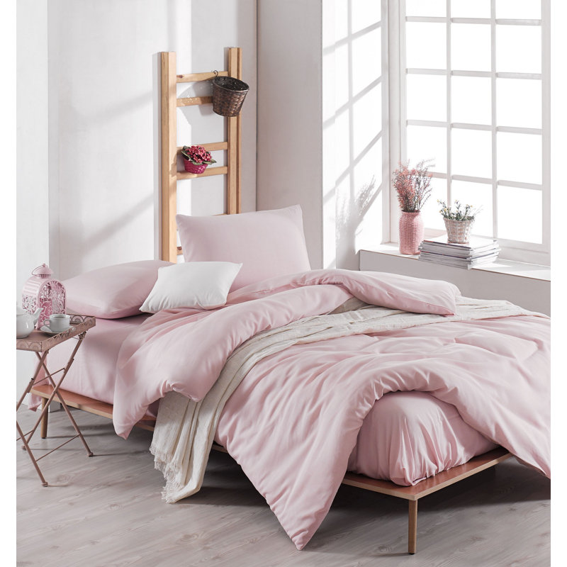 Ensemble de housse de couette luxueuse double (comprend 2 taies d'oreiller), couleur poudre, housse de couette 79 x 79 et taies d'oreiller 31,5 x 31,5 | 65% coton / 35% polyester, lavable à la machine à 30 ° C | Literie élégante et confortable pour t