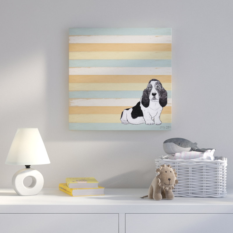 « basset hound », art sur toile, H 14 po x l 14 po