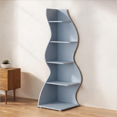 70.5 Inch 5-Tier Corner Bookshelf, Elegant Wood Display Storage Shelf for Living Room Bedroom, Soft Blue