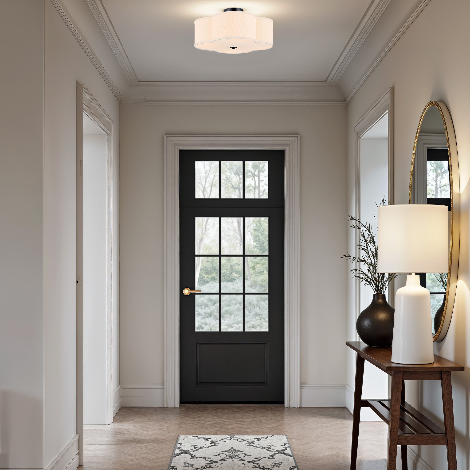 4-Light Fabric Semi Flush Mount Ceiling Light Fixture, Black, 6.9" H x 15.75'' W x 15.75" D